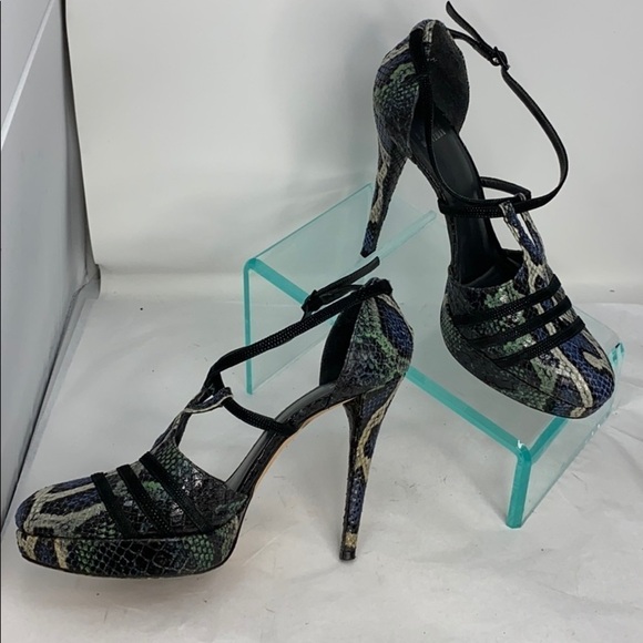 Stuart Weitzman Sz 10 Green Snakeskin High Heels - Picture 1 of 10